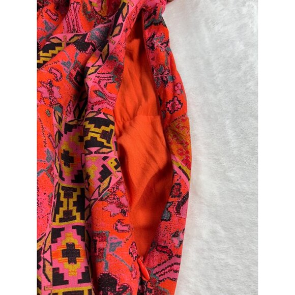 Free People Blakely Maxi Dress In Red Motif LG Side Zipper Front Slit Geometric - Picture 12 of 15